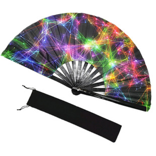In stock fan bamboo fan 33cm bamboo bone kung fu fan large size ring fan with black velvet bag
