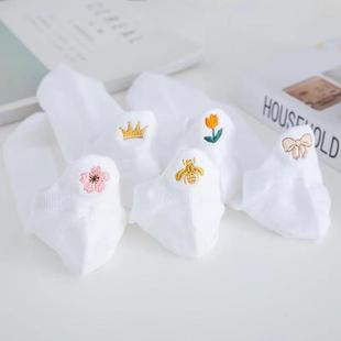 Embroidered White Socks Women's Short Socks Summer Thin Japanese Style Cute Shallow Mouth Boat Socks Student Cotton Socks ins Trendy