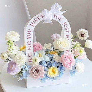 Women's Day English Simple Cut Out Satchel Flower Box Flower Basket Flower Arrangement Gift Box Foldableing Box DIY Material