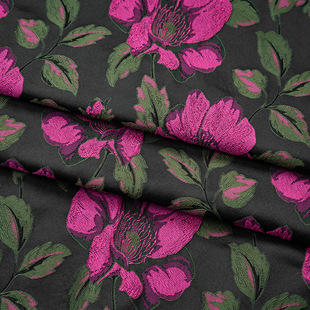 European and American relief green leaves rose red big flowers wide jacquard fabric puffy skirt trench coat waistcoat dress fabric