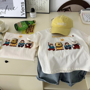 Boys and Girls 2025 Pure Cotton New Kidsren's Stereo Doll Fashion Printed Versatile Casual Short-Sleeved Cartoon T-Shirt t