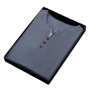 Summer Short-sleeved Trendy Men's Casual Korean Style V-neck Simple Handsome Short-sleeved Short-sleeved Young and Middle-aged Button Top Short-sleeved T-shirt Trendy