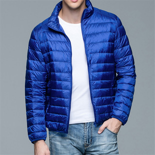 2023 new men's lightweight feather cotton-padded jacket men's stand collar winter white velvet men's winter warm solid color coat
