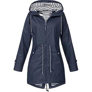 2024 Mid-length Striped Jacket Three-in-one Outdoor Clothing Hooded Mountaineering Suit Rain-proof Women's Windbreaker
