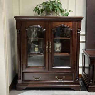 American country solid wood living room wine cabinet classic Roman column vintage glass door locker storage display cabinet