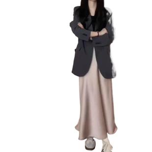 Grey Suit Jacket Women's Spring and Autumn Non-ironing All-match Elegant Casual Suit Black Other Lapel regular