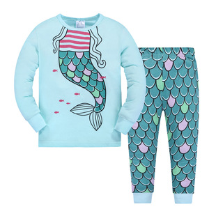 Foreign Trade Children's Cotton Home Clothes suit European and American Boys and Girls Cartoon Printed Pajamas Air-conditioning Clothes Two-piece Set