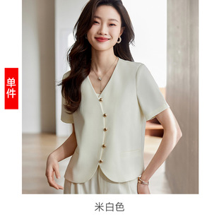 Summer 2024 new gray short sleeve collarless small suit jacket women's pants two-piece suit simple fashion fashion