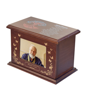 in stock cross-border Amazon adult urn solid wood with photo frame cremation memorial box funeral wooden urn