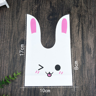 Factory wholesale 10*17 baking packaging rabbit ears pastry bag stereo rabbit ears plastic packaging bag