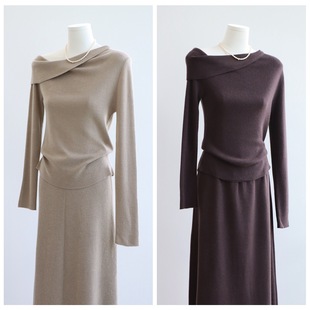 Western Style Sloping Shoulder Four-Flat Autumn and Winter Long-Sleeved Knitwear Wool Blbottomed Pullover Top Bottoming Women's Knitwear New Product