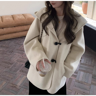 Annie Coat Loose Hooded Bathrobe Style Small Woolen Coat 2024 Winter New Woolen Coat