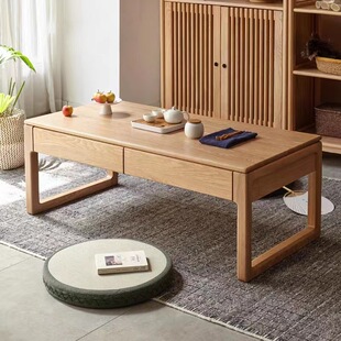 Nordic Cherry Wood Solid Wood Living Room Coffee Table with Drawer for Small Apartment Japanese Style Household Tea Table Low Table Light Luxury Simple