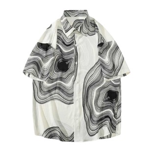 High-grade Five-point Sleeve Shirt plus size Shirt Men's Short-sleeved Summer Fashionable Thin Design Niche Jacket for Fat People