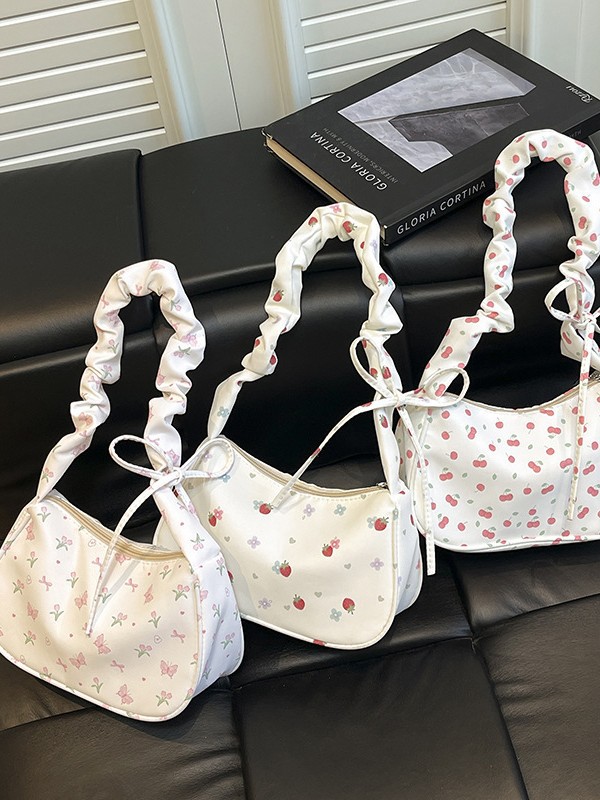 2025 New Korean Style Large Capacity Handbag/Shoulder Bag, Sweet and Retractable Drawstring Bag, Fresh and Cute Print Underarm Bag