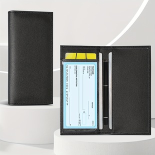 Simple long slim checkbook protective cover solid color double fold bank deposit bill savings bill holder portable passport bag