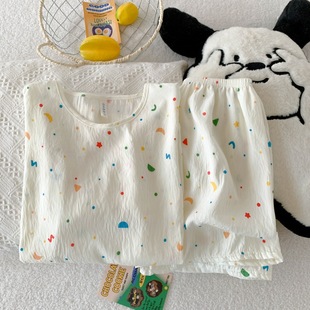 Factory direct pajamas female summer Korean cartoon sweet cute student printing round neck clouds cotton ins wind explosions