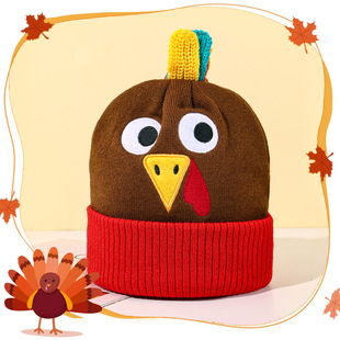 Cross-border special for autumn and winter new acrylic knitted hat Thanksgiving warm personality turkey hat fur ball fashion street shoot