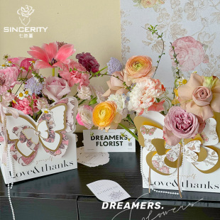 Seven Color Pansy Goddess Festival Flower Flying Butterfly Dance Series Gift Box Butterfly Stereo Portable Box Gift Floriculture Flower Packaging Box