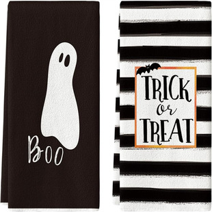 Cross-border supply of microfiber Halloween pumpkin holiday green elf printed towel kitchen suction wash towel face towel