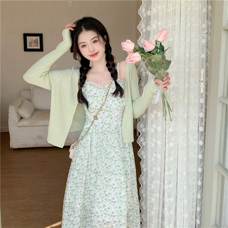 Desire Style Tea Break Gentle Style Super Fairy Skirt French Style High-end Floral Shaped Sling dress Two-piece Suit for Women