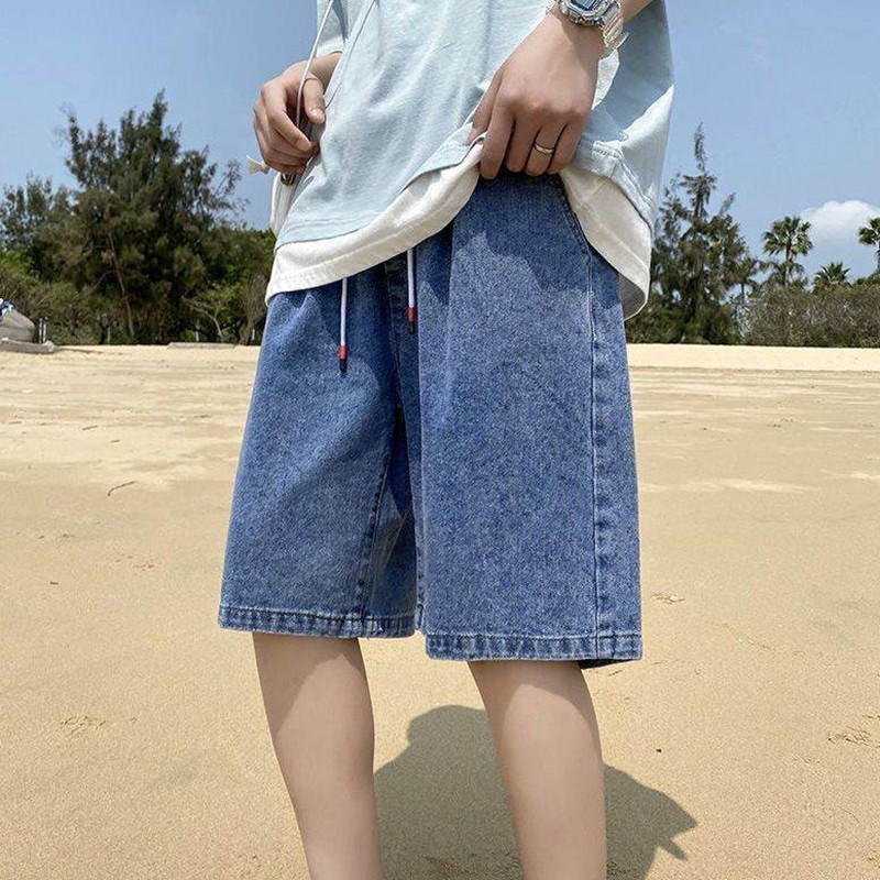 청소년 루즈한 5부 팬츠 스포츠 데님 반바지 남성 여름 한국판 크로스보더 얇은 스트레이트 팬츠 인 트렌디 브랜드