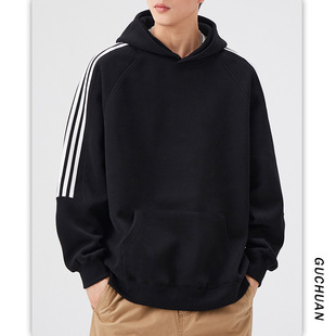 Guchuan Men's Wear | Autumn Stripe Stitching Hooded Wear Turtleneck American Men's and Women's Lazy Style Backing Shirt