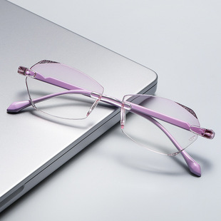 Anti-blue light reading glasses integrated simple elderly glasses PC rimless square hyperopia glasses manufacturers wholesale