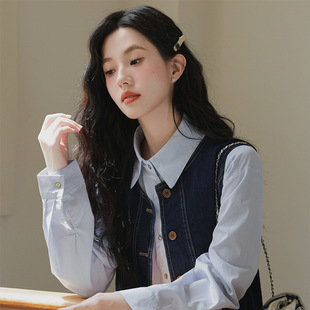 Vintage Denim Vest Women's 2025 Spring New Korean Style Ins Style Vest Design Sense Outer Wearing Top