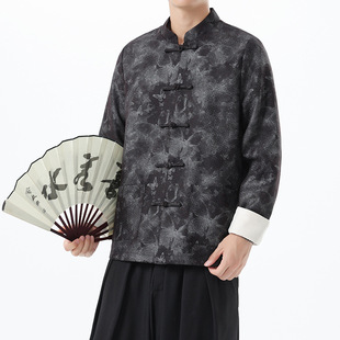 2024 Autumn and Winter New Tang Coat Chinese Style Retro Fashionable Chinese Style Retro Improved Handmade Buckle Jacquard Jacket for Men