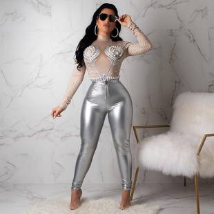 AliExpress Amazon Autumn and Winter Waist Solid Color Tight Elastic fleece-lined Thickened PU Leather Pants Women's Outer Wear Pants
