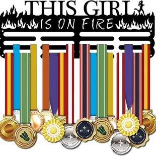 Running Medal Rack Display Clothes This Girl is ON FIRE Sports Metal Wall Mounted Medal Display Iron Art