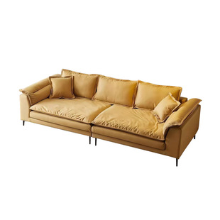 Modern Simple Lazy Style Sofa Frosted Fabric Super Wide Sitting Deep High Feet Straight Row Cloth Sofa Sailing Cream Style