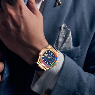 Live popular Sun Moon star morning hollow rainbow diamond watch men's ONOLA/aolina cow belt waterproof mechanical watch