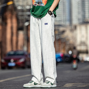 2024 straight pants spring new trendy men's pants quality cotton and linen trousers Chinese style men's trendy casual wide-leg pants