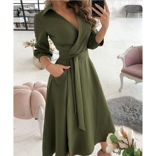 EBAY WISH Весенняя и Летняя мода платье с длинными рукавами V-образным вырезом