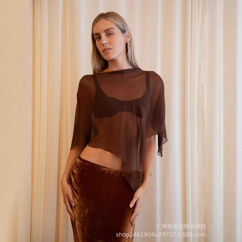Amazon's new cross-border sexy chiffon shawl mesh top for Europe and America
