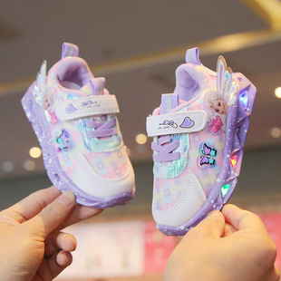 Wholesale girls shoes with lights Spring and Autumn 2023 new non-slip soft bottom children's sports shoes Joker Princess Aisha shoes