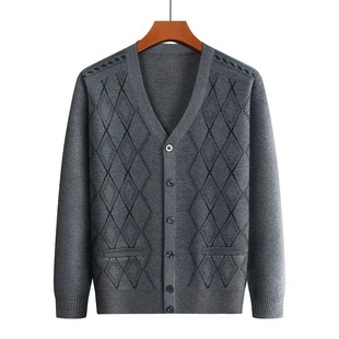 Spring and Autumn Grandpa Cardigan Sweater Men's Long Sleeve Button Sweater Jacket for Middle-aged and Elderly Dad Loose Knitted Casual