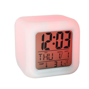 Four-square clock white colorful color-changing light square alarm clock cross-border foreign trade electronic clock mute digital clock manufacturers