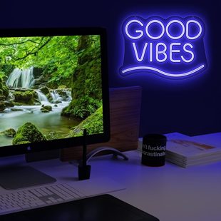 Cross-border LED neon light indoor and outdoor restaurant luminous wall decoration good vibes letter billboard