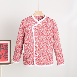 Northeast Big Flower fleece-lined Button Cotton-padded Jacket Middle-aged and Elderly Women's Winter Cotton-padded Jacket Ethnic Style Medium-thick Warm Cotton-padded Jacket