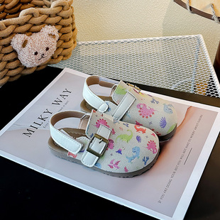 2025 Summer Girls' Soft Sole Indoor and Outdoor Beach Shoes Korean-style Birkenstock Sandals Children's Breathable Dinosaur Toe Shoes