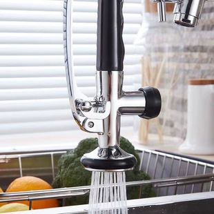 American-style all-copper high-pressure spring kitchen faucet pull-out type cold and hot sink vegetable basin rotary spray gun double outlet