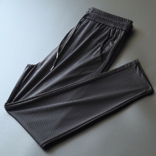 Summer thin ice silk pants men's casual pants breathable cropped mesh air conditioning men's pants thin quick-drying sports pants fashion