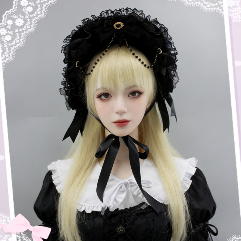 Original handmade Lolita Gothic hair accessories, nun black and white lace headbands, anime subculture headwear