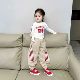 Girls 2023 Autumn New suit Children Early Autumn Casual Striped T-shirt Outdoor Sports Pants suit