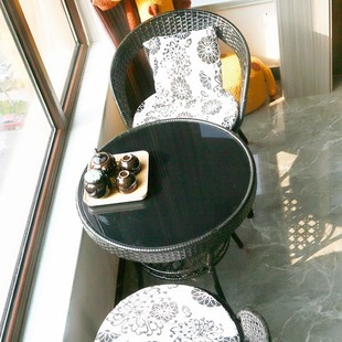 Balcony Tea Table and Chair Combination Rattan Chair Three-piece Set Outdoor Table and Chair Villa Courtyard Roof Tea Table Rattan Leisure Chair