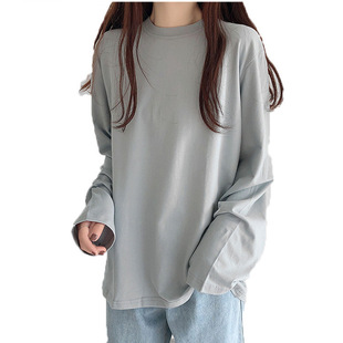 Korean-style Multi-color Academy-style Loose T-shirt Women's 2024 Spring and Autumn New Long-sleeve Inner Round Neck T Base Shirt Trendy