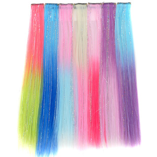 Висячие уши окрашивают волосы tinsel hair лазер золотой шелк градиент блестящий серебряный шелк без следов Радужный парик